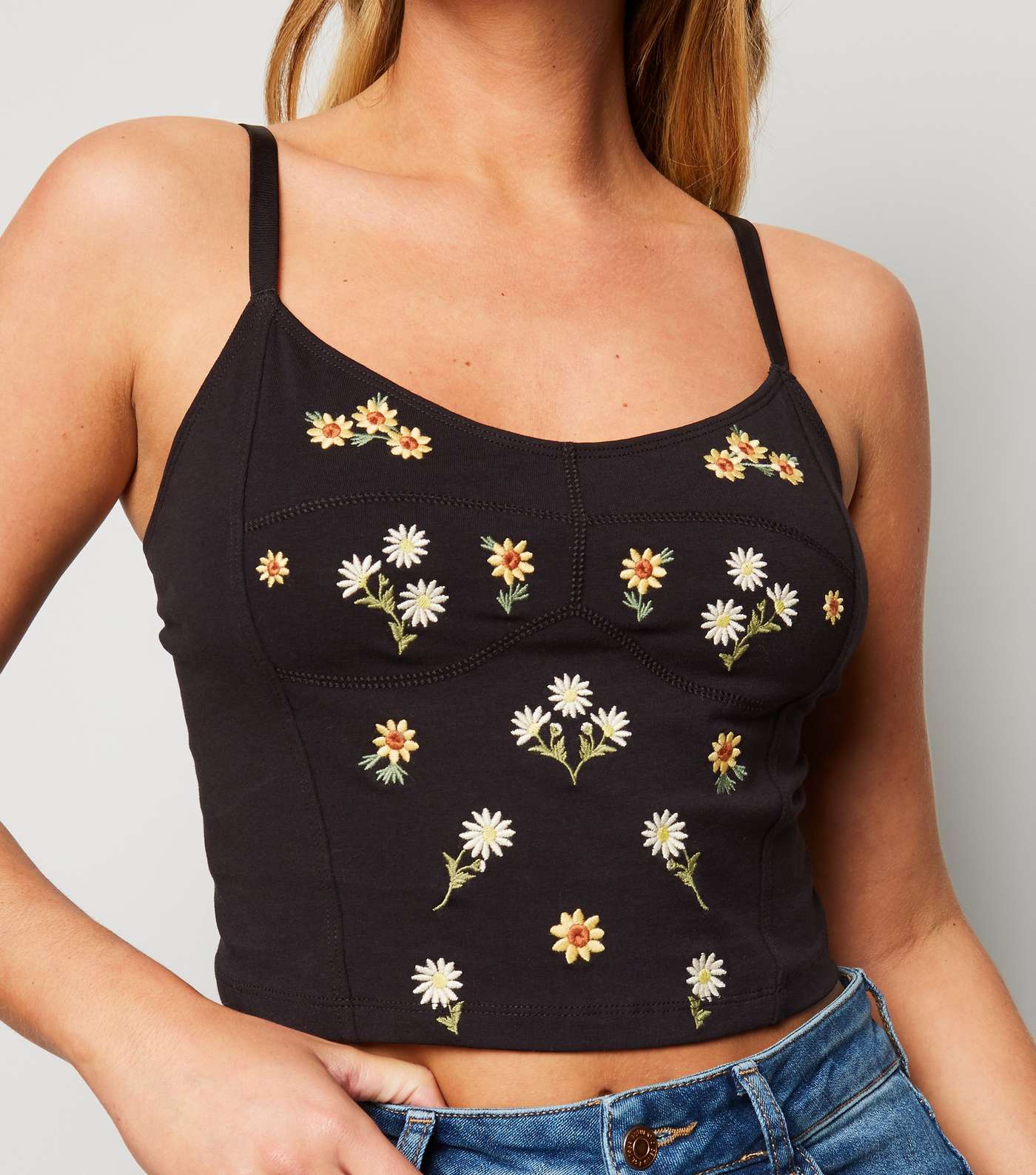 Black Daisy Embroidered Bralette Image 6