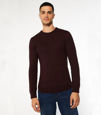 Image of Burgundy Fine Knit Crew Jumper New Look