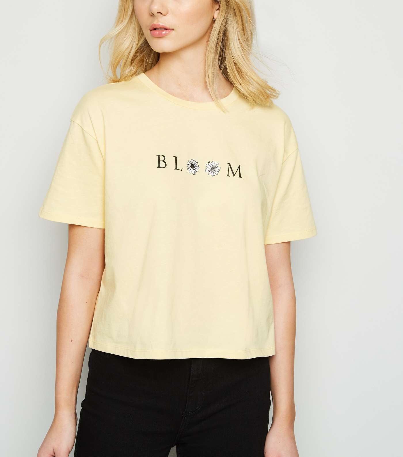 Pale Yellow Floral Bloom Boxy Slogan T-Shirt