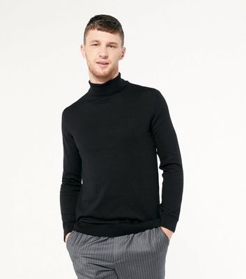 Image of Black Fine Knit Roll Neck Jumper New Look