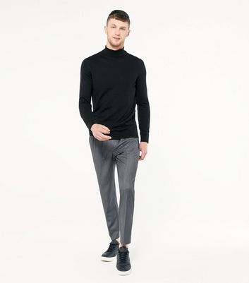 black fine knit polo neck
