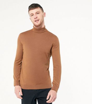 Image of Camel Fine Knit Roll Neck Jumper New Look