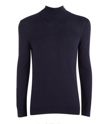 Image of Navy Fine Knit Roll Neck Jumper New Look