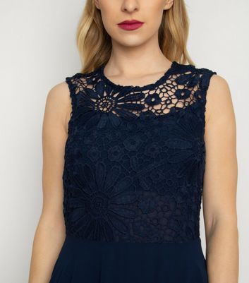 navy lace dip hem dress