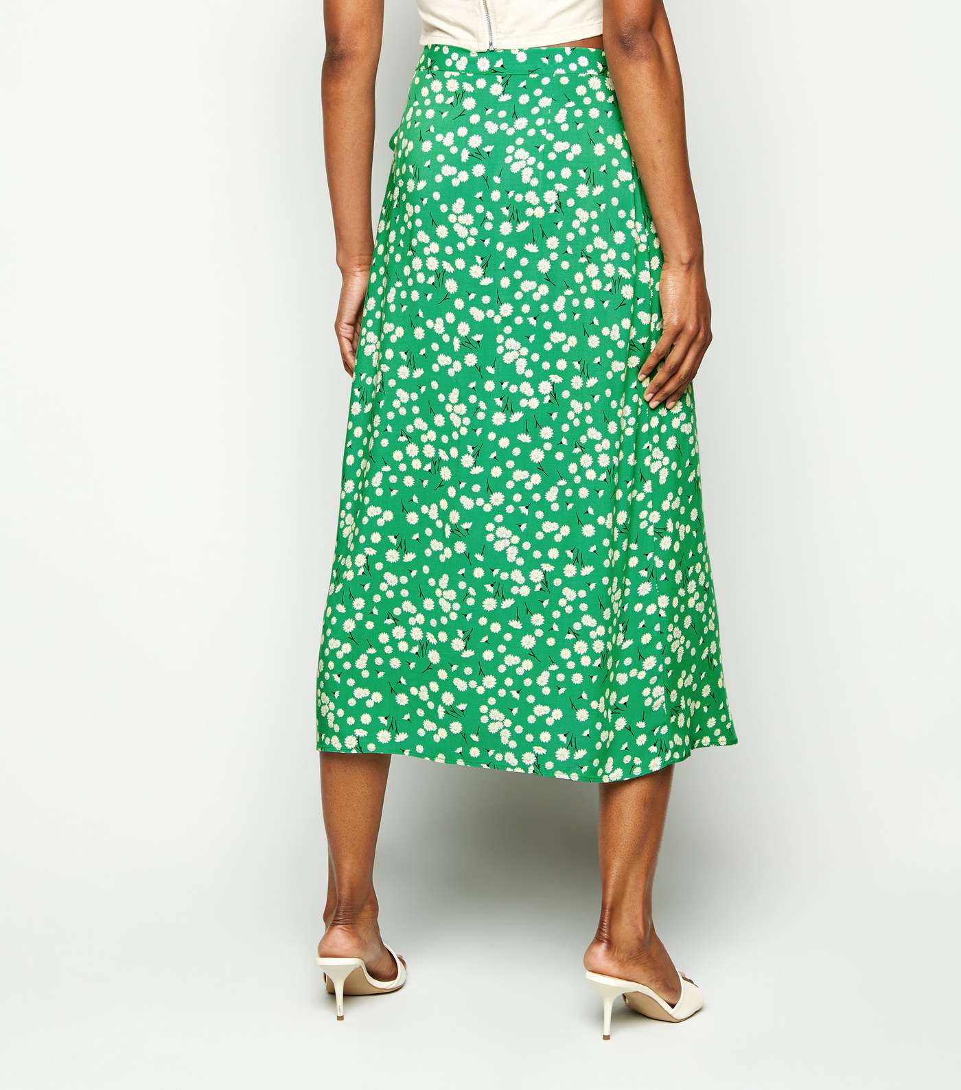 Green Daisy Print Midi Wrap Skirt Image 3