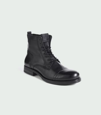 Image of Jack & Jones Black Leather Lace Up Boots New Look