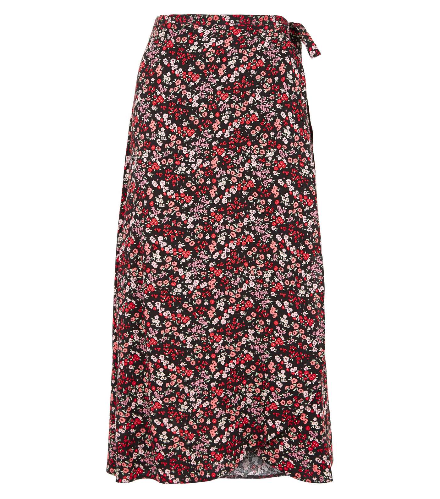 Black Ditsy Floral Wrap Midi Skirt Image 4