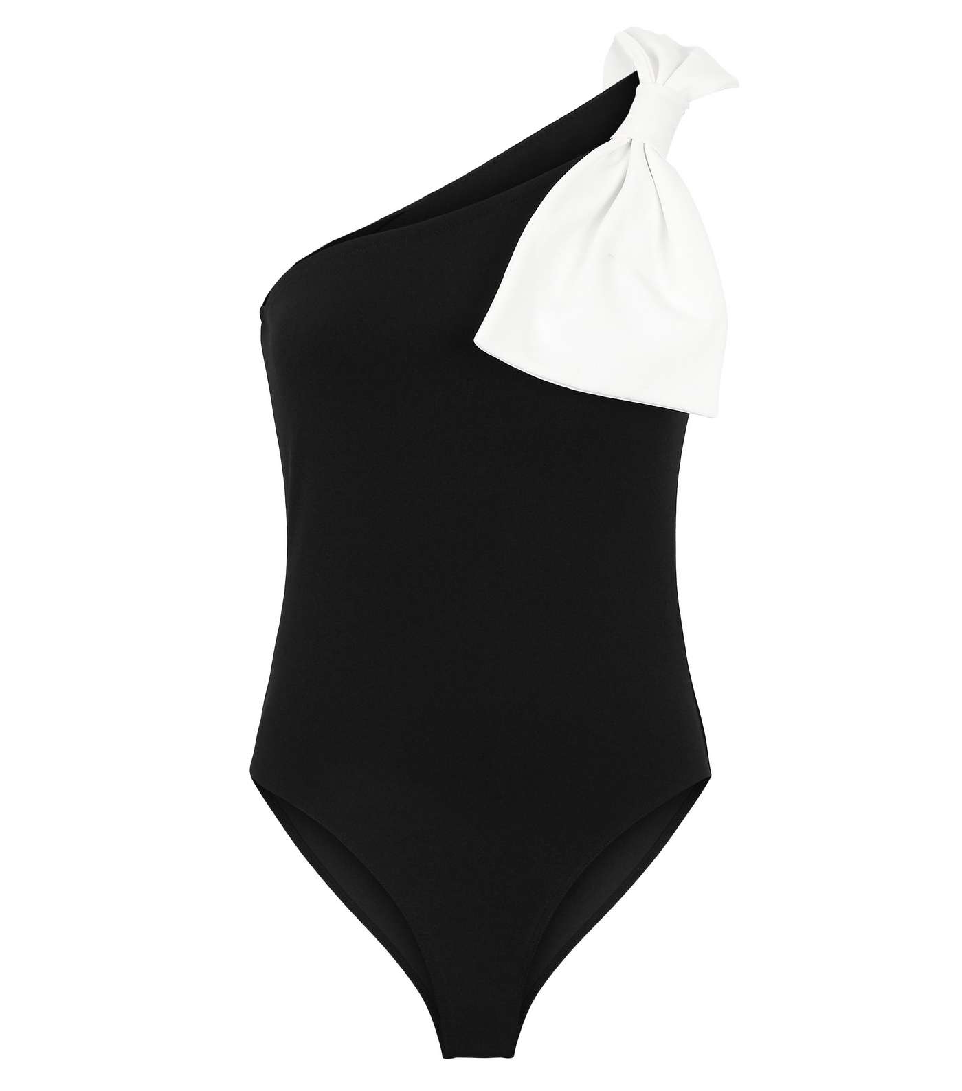 Black One Shoulder Bow Bodysuit Image 4
