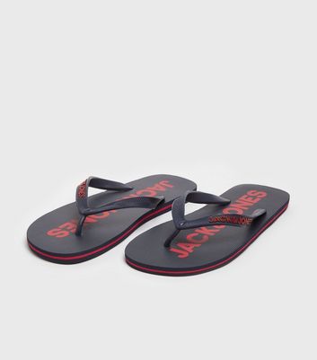Image of Jack & Jones Navy Logo Flip Flops New Look