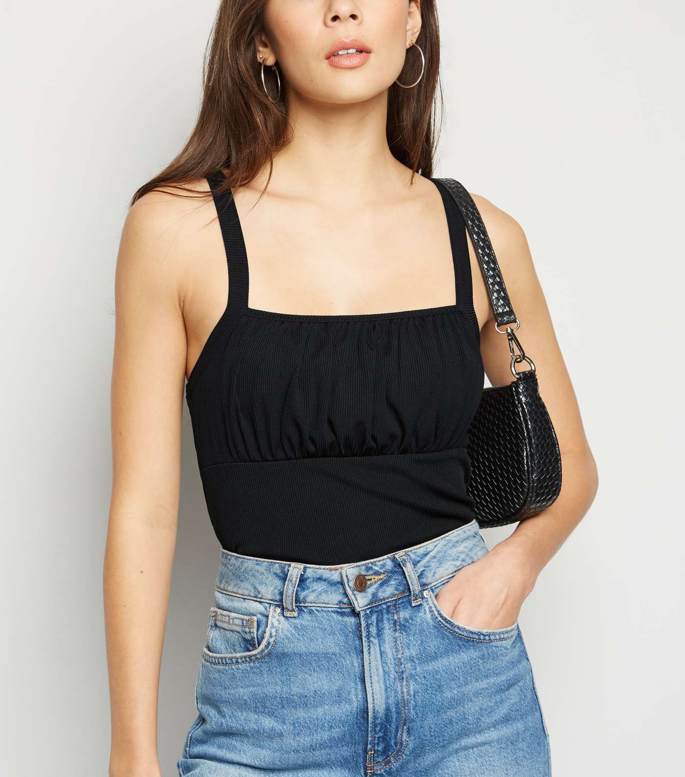 Black Ribbed Ruched Cami