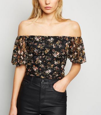 black floral bardot top