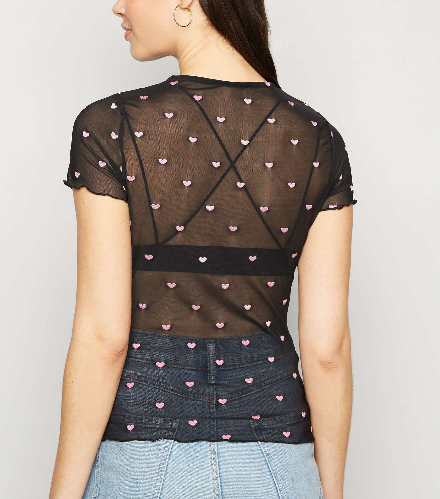 Black Heart Embroidered Mesh Top Image 3
