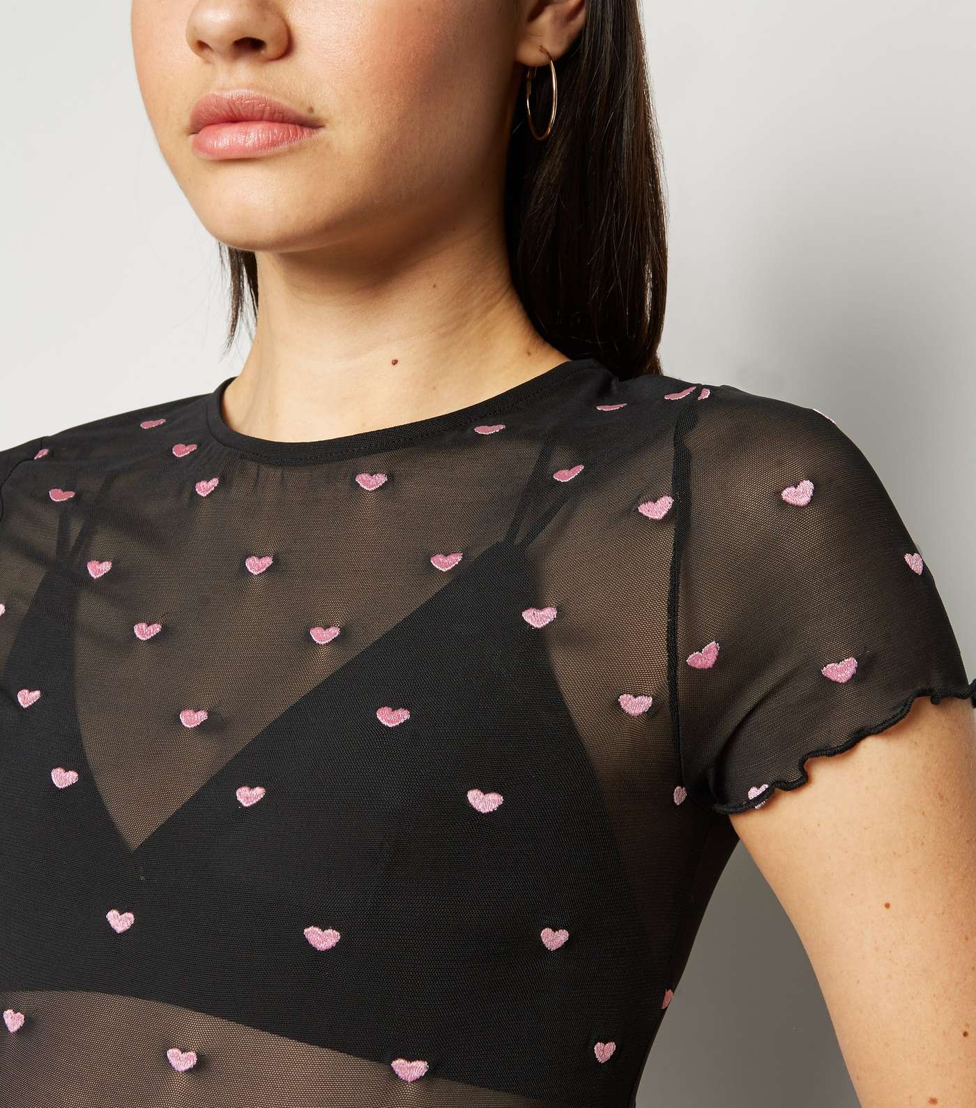 Black Heart Embroidered Mesh Top Image 5