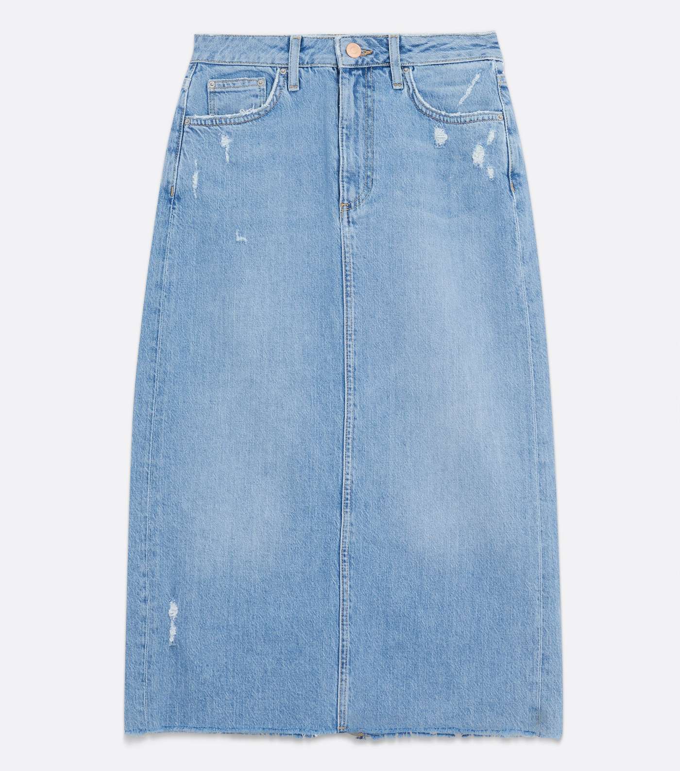 Blue Vintage Wash Denim Frayed Midi Skirt  Image 5