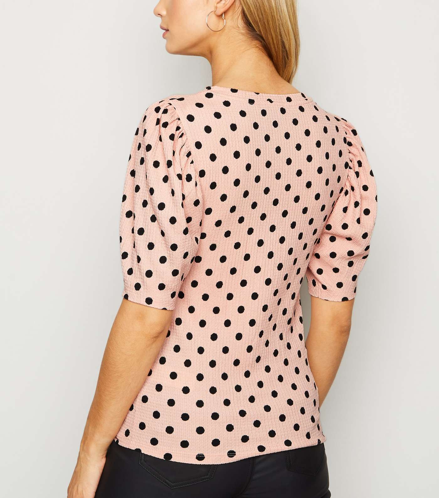 Pink Spot Textured Puff Sleeve Top Image 3