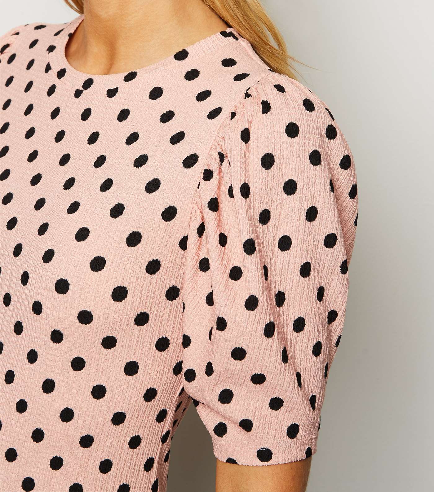 Pink Spot Textured Puff Sleeve Top Image 5