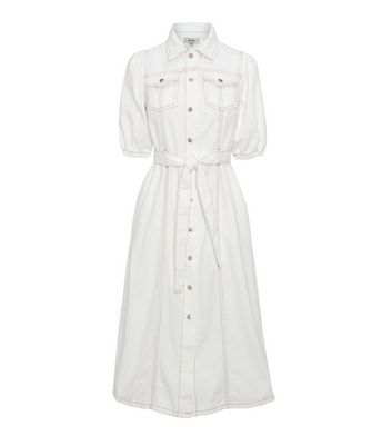 Cream Denim Belted Midi Dress | New Look