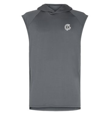 GymPro Grey Mesh Panel Hooded Vest New Look