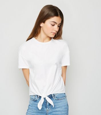 women's white tie front t shirt