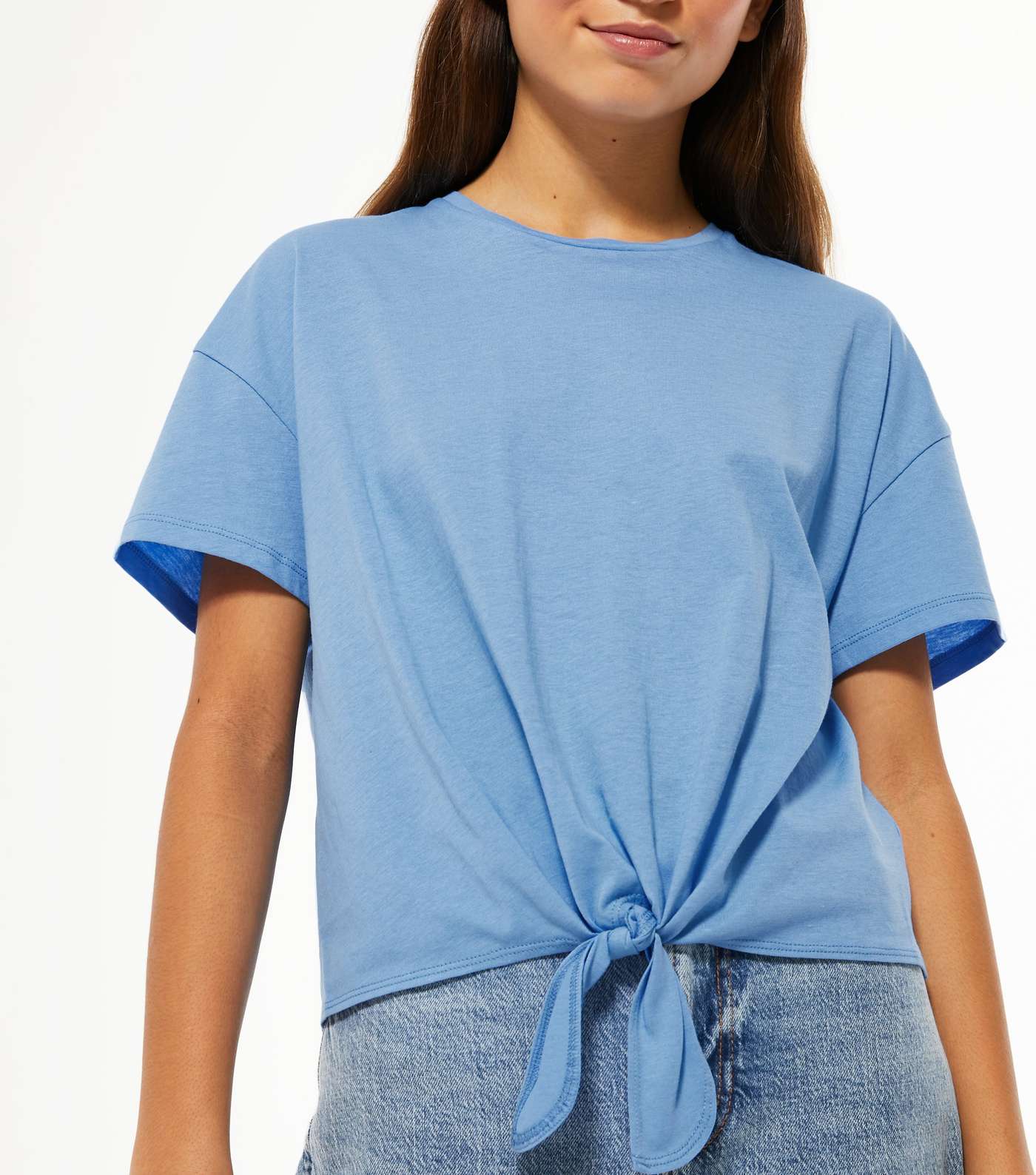 Girls Bright Blue Tie Front T-Shirt Image 4
