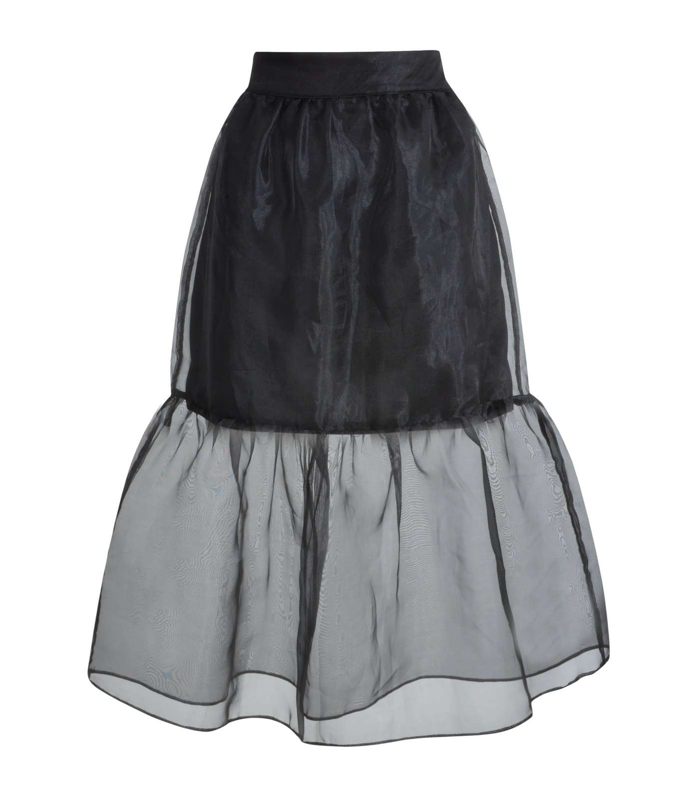 Black Organza Tiered Midi Skirt