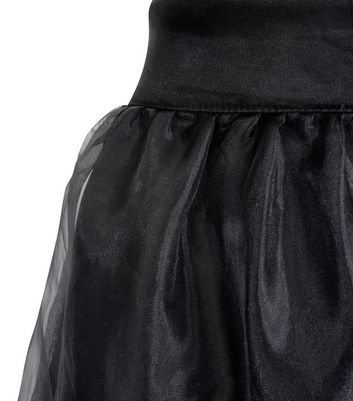 Image of Black Organza Tiered Midi Skirt New Look
