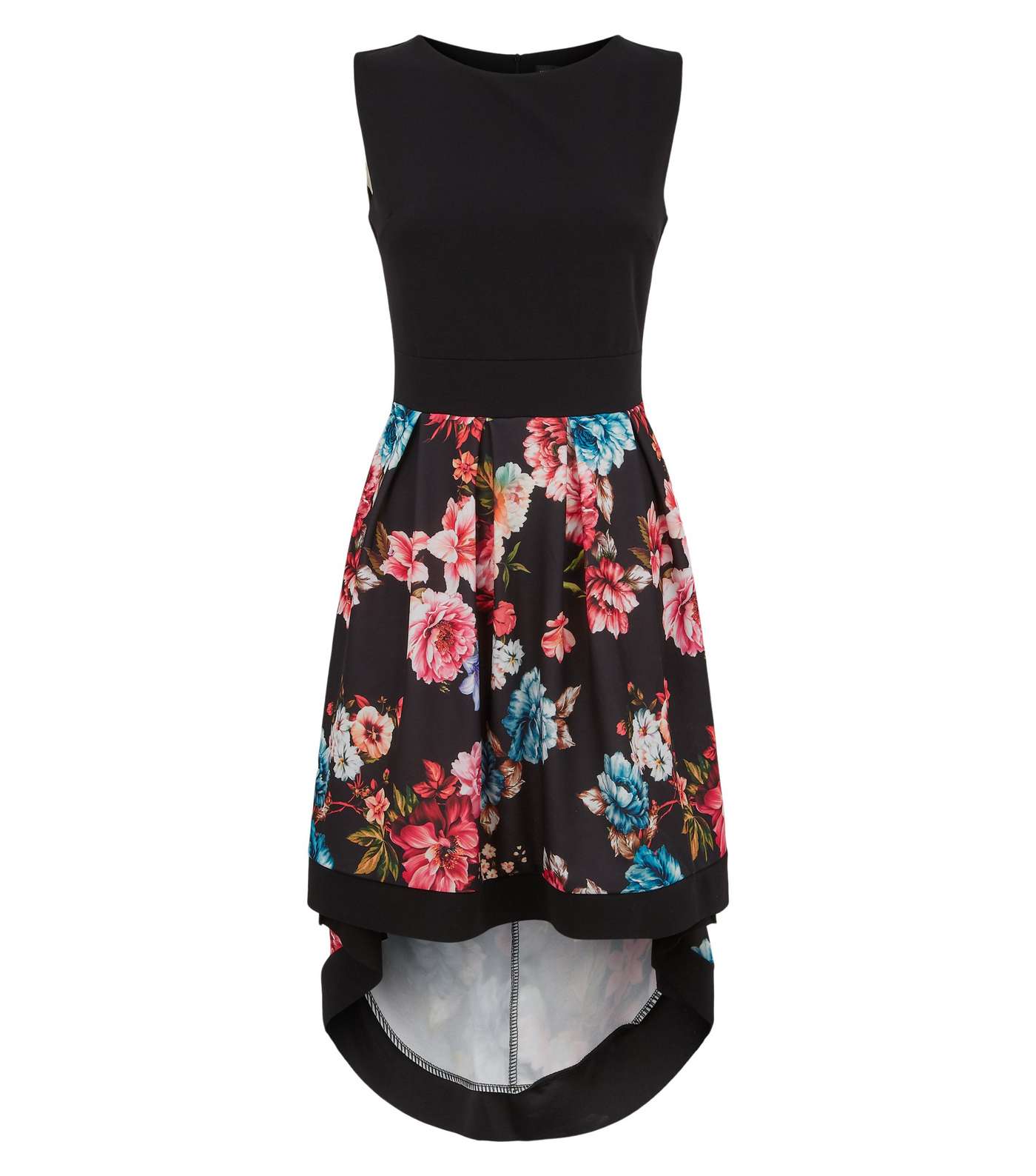 Mela Black Floral Dip Hem Sleeveless Dress Image 4