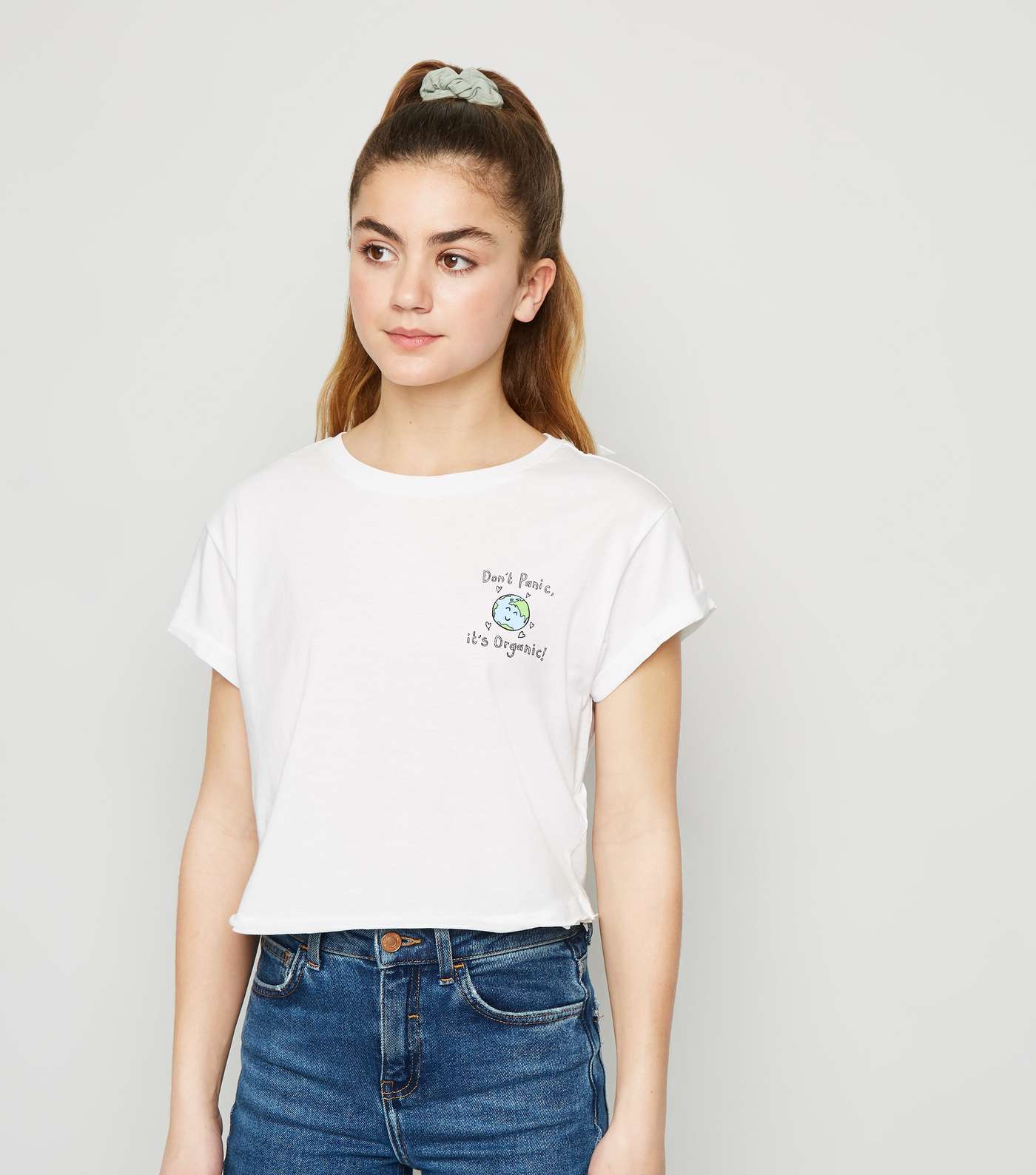 Girls White Don't Panic World Slogan T-Shirt