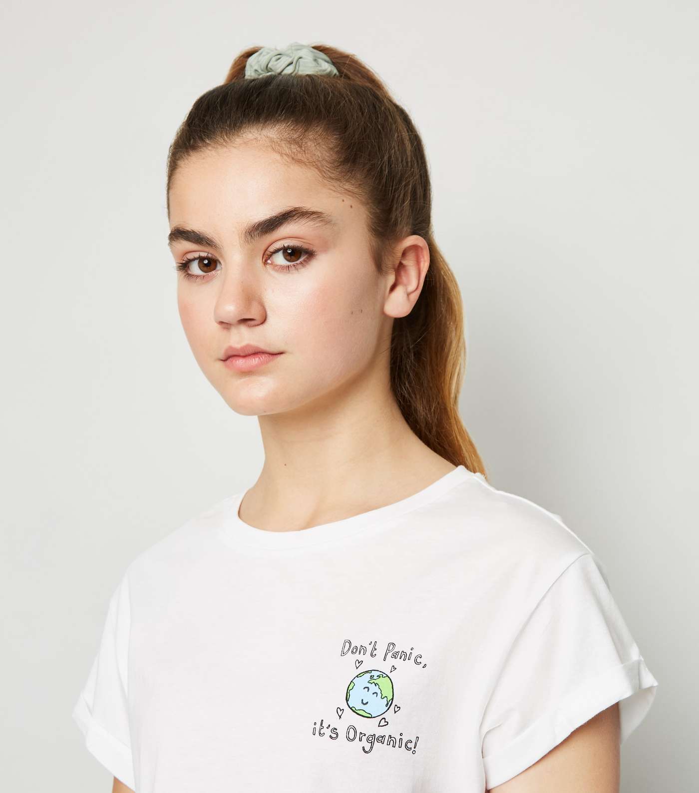Girls White Don't Panic World Slogan T-Shirt Image 5