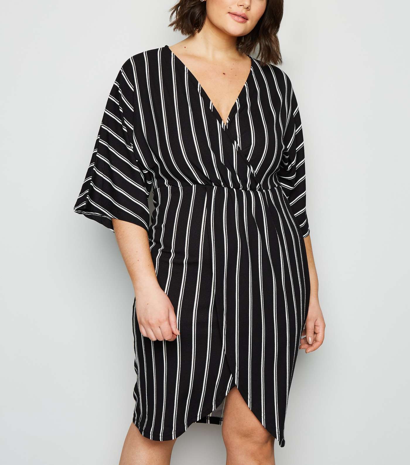Mela Curves Black Stripe Wrap Dress