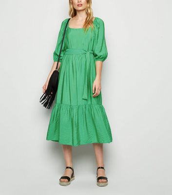 new look green square neck dress