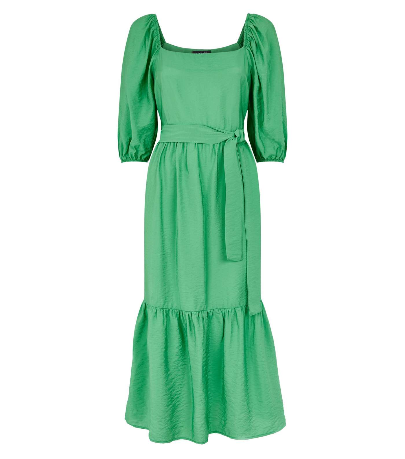 Green Puff Sleeve Tiered Midi Dress Image 4