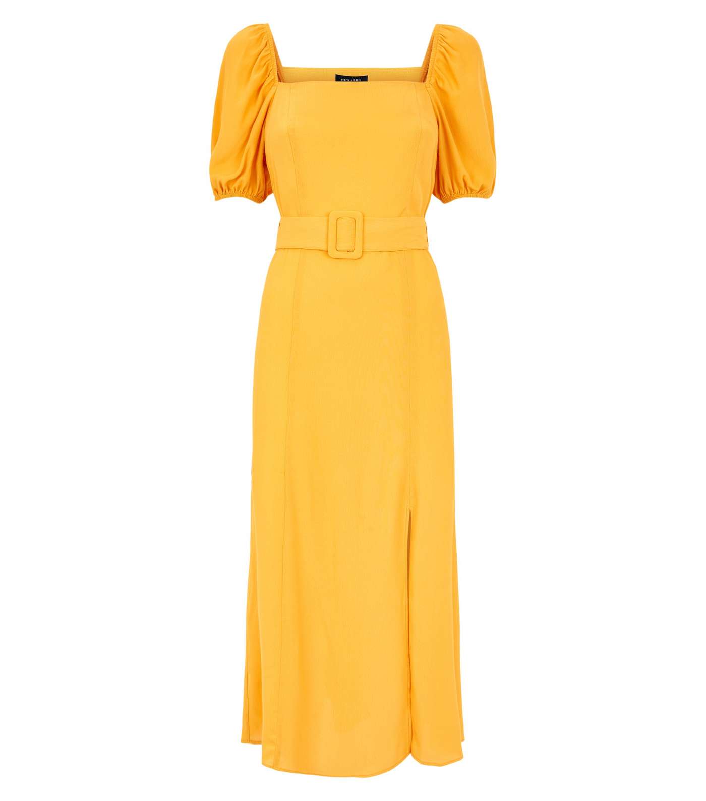 Mustard Square Neck Belted Midi Dress Image 5