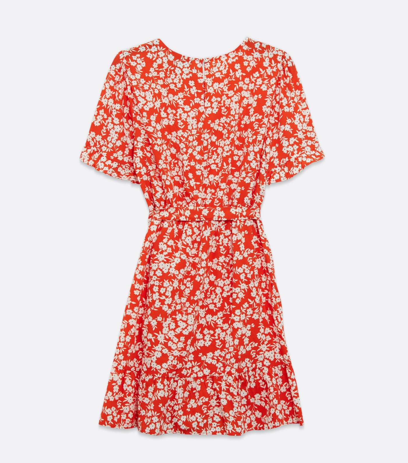 Petite Red Floral Ruffle Belted Dress Image 7