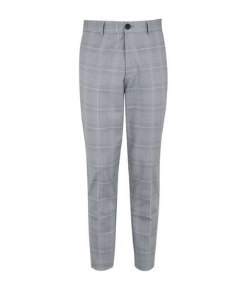 Image of Jack & Jones Pale Grey Check Straight Leg Trousers New Look