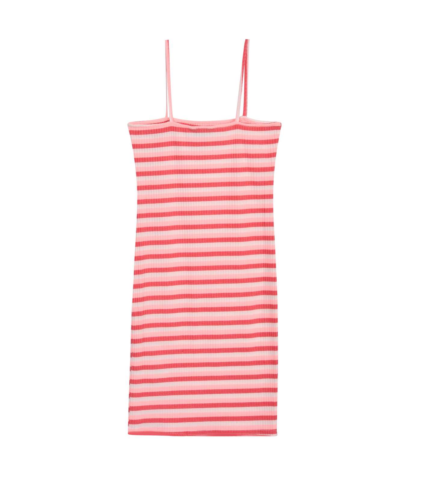 Girls Pink Stripe Ribbed Mini Dress  Image 2