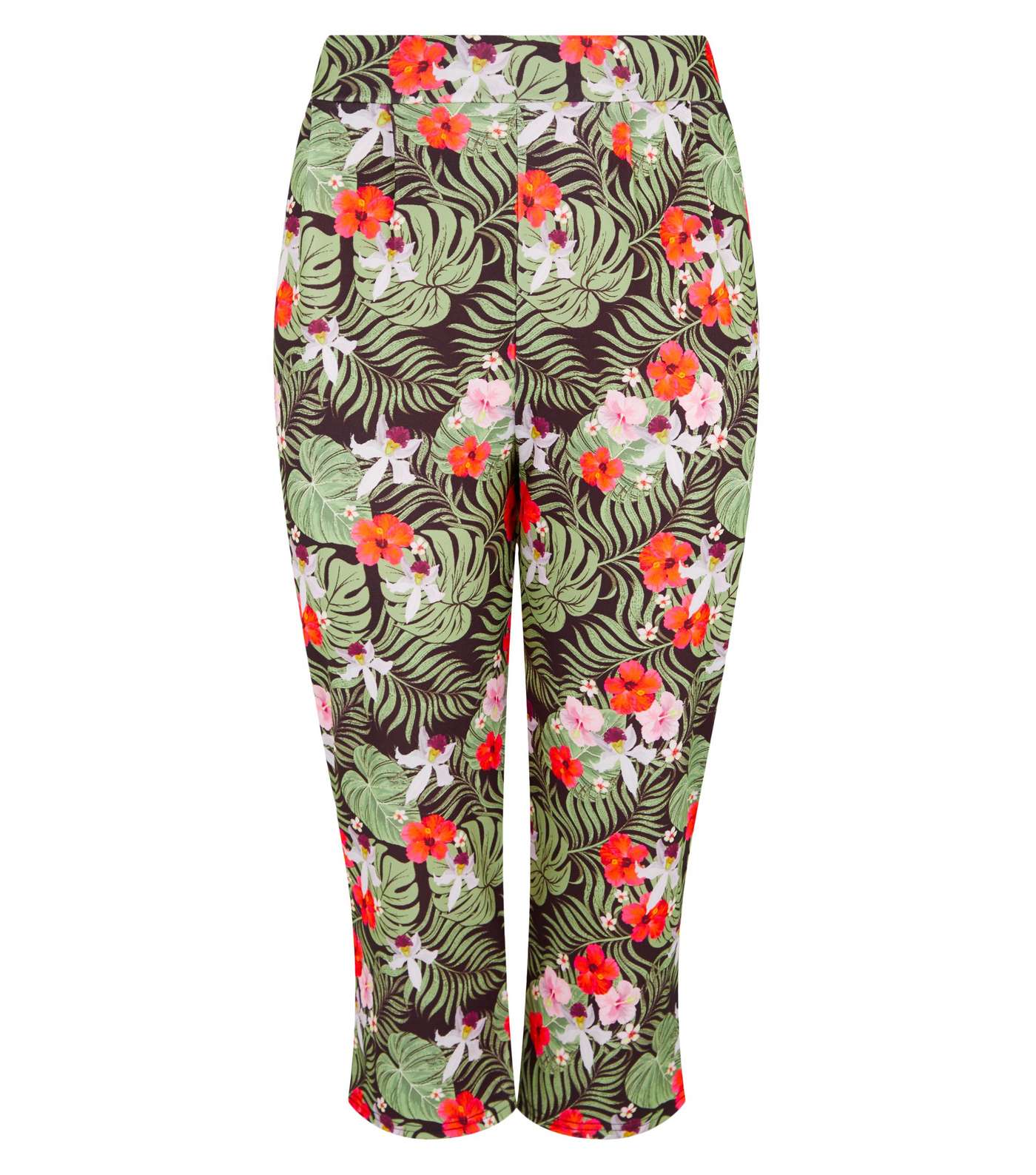 Just Curvy Black Tropical Floral Crop Trousers Image 4