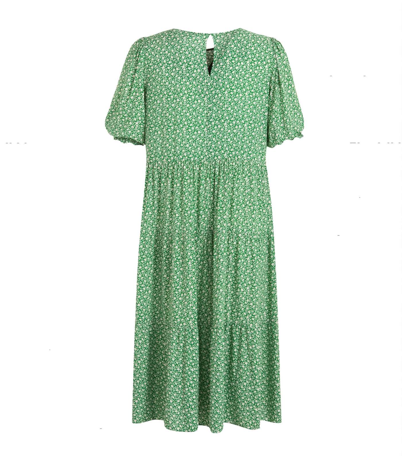 Curves Green Floral Puff Sleeve Midi Dress Image 2
