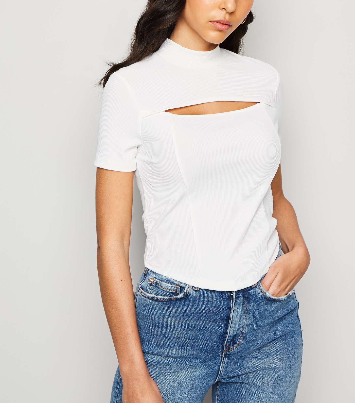 Cream Ribbed Cut Out Panel Top