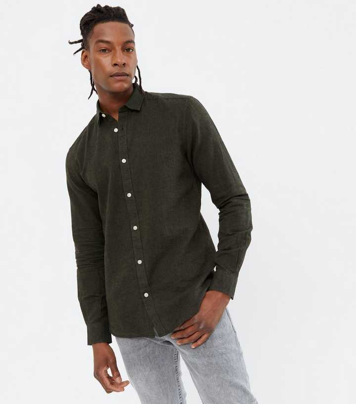 dark green linen shirt mens