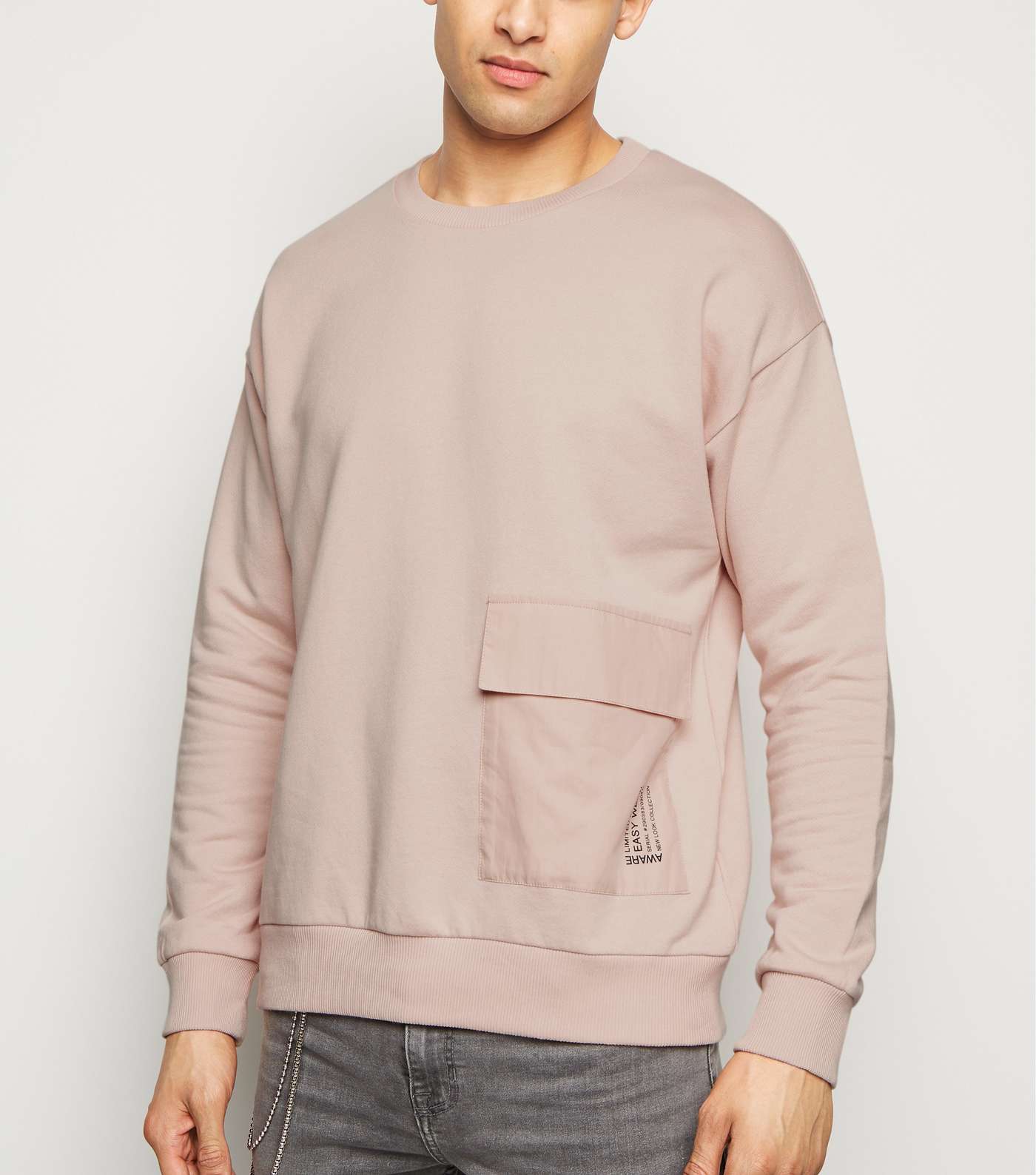 Pink Pocket Front Crew Neck Sweatshirt