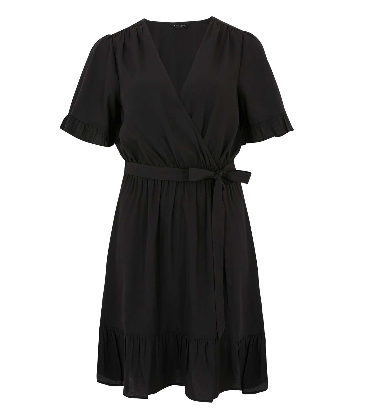 Black Frill Sleeve Mini Wrap Dress Image 5