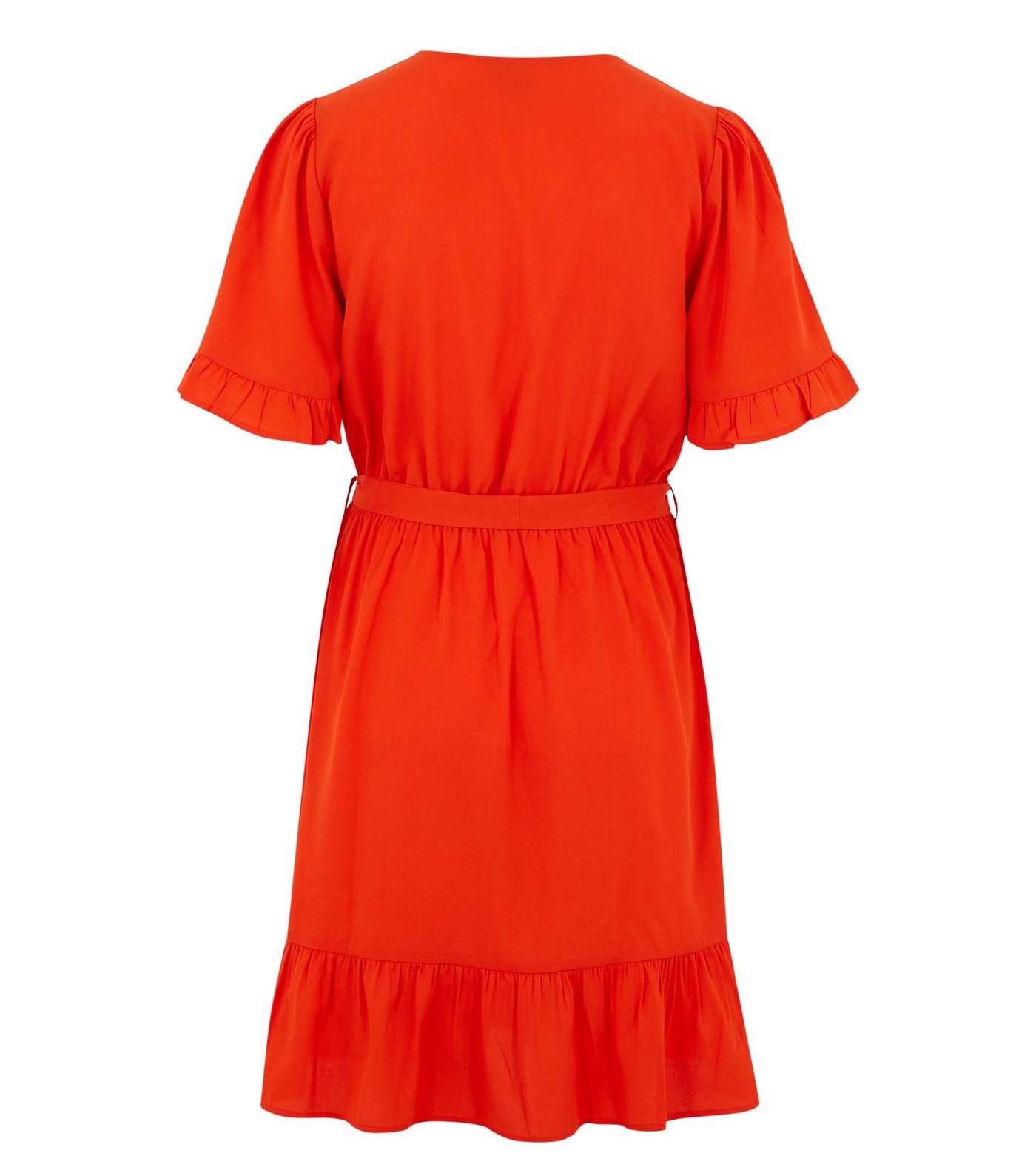 Bright Orange Frill Sleeve Mini Wrap Dress Image 2