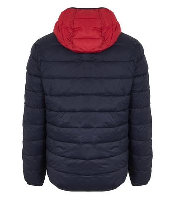 Image of Jack & Jones Red Colour Block Hooded Puffer Jacket New Look