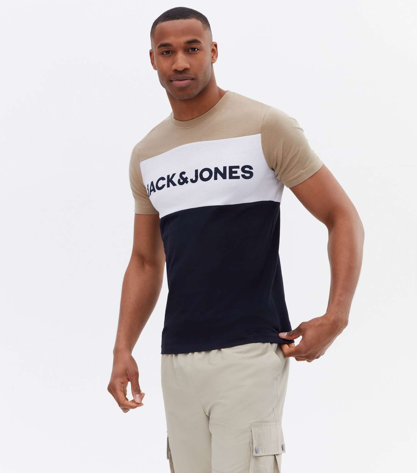 Jack & Jones Stone Colour Block Logo T-Shirt Image 2