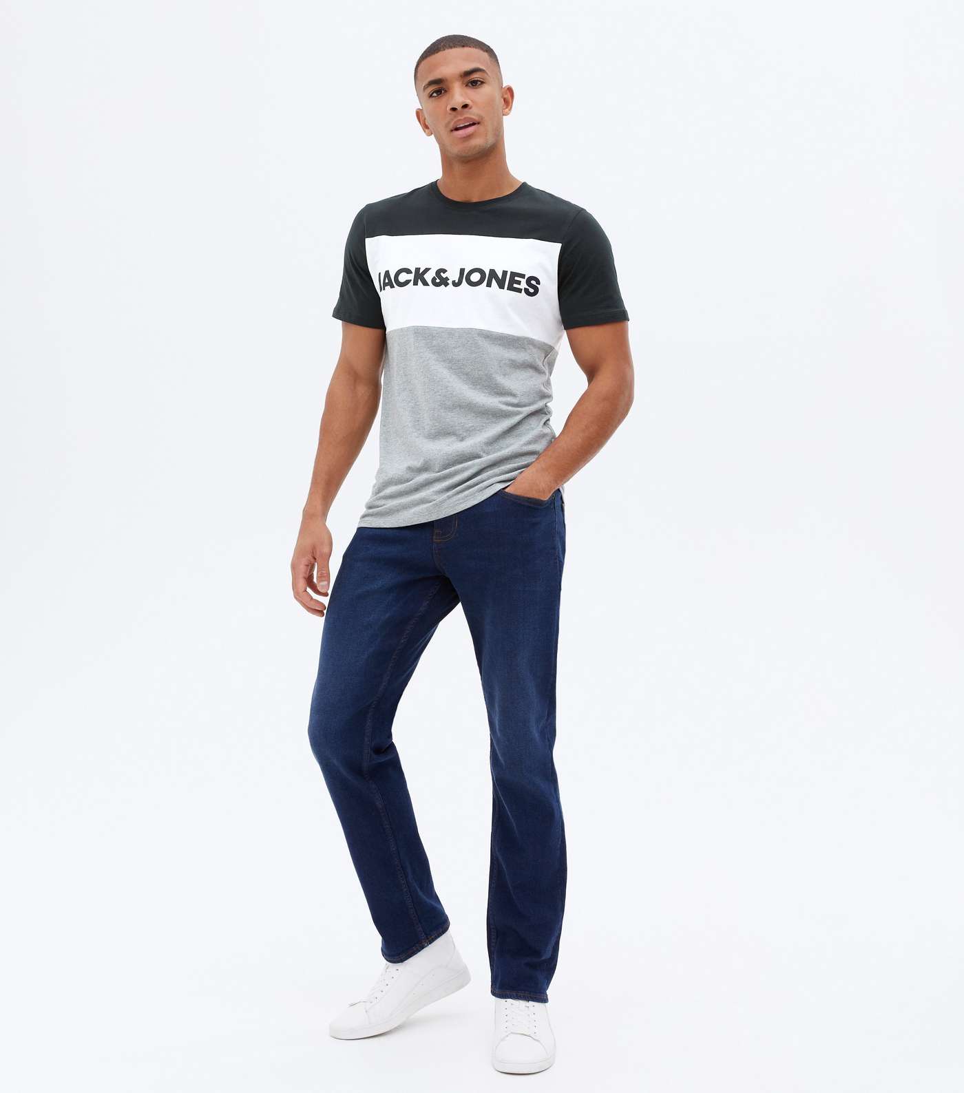 Jack & Jones Navy Colour Block Logo T-Shirt Image 2