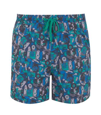 Image of Only & Sons Blue Geometric Swim Shorts New Look
