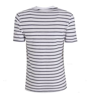 Image of Only & Sons Navy Stripe Button Up T-Shirt New Look