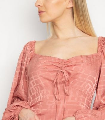 Image of Gini London Pink Grid Check Ruched Dress New Look