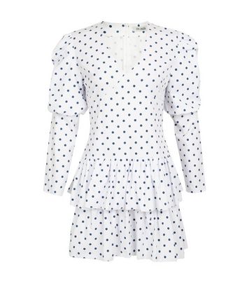 Image of Gini London White Spot Long Sleeve Dress New Look